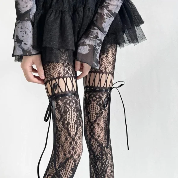 Dark Night Bow Fishnet Mesh Jumpsuit