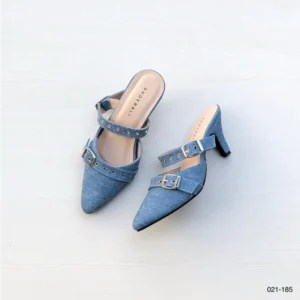 Denim Double Strap Pointed Heels Stylish Denim Strappy Pumps