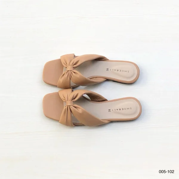 Pearl Design Women Soft Bow Slide Sandals in Brown