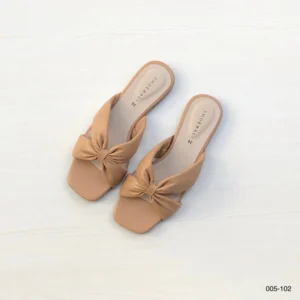 Pearl Design Women Soft Bow Slide Sandals in Brown