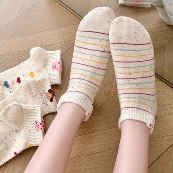 Set of 5 Women's Low-Cut Polka Dot Animal Socks