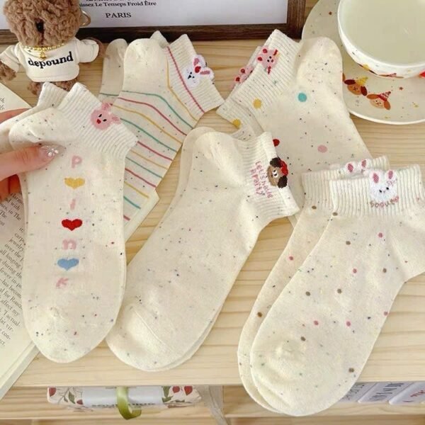 Set of 5 Women's Low-Cut Polka Dot Animal Socks
