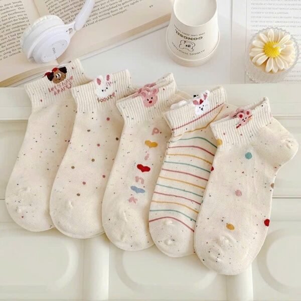 Set of 5 Women's Low-Cut Polka Dot Animal Socks