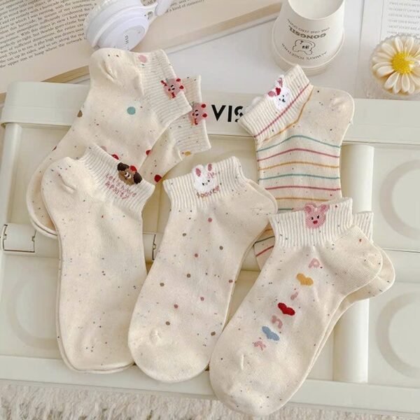 Set of 5 Women's Low-Cut Polka Dot Animal Socks