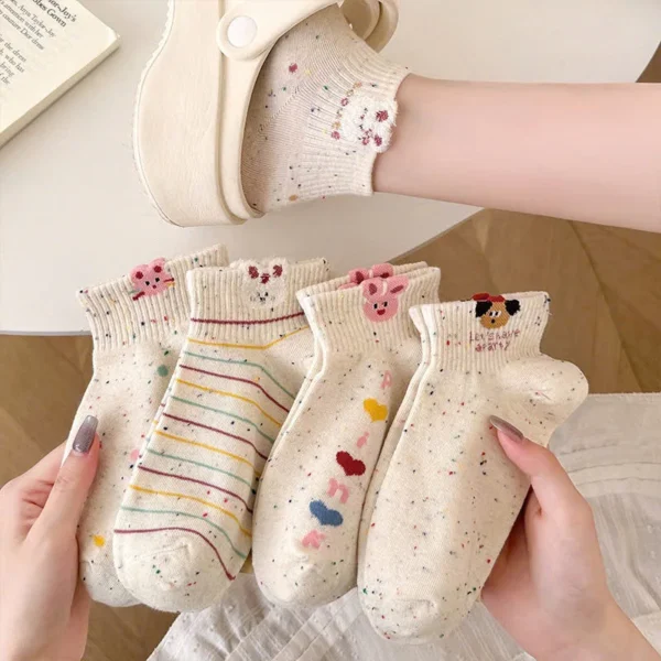 Set of 5 Women's Low-Cut Polka Dot Animal Socks