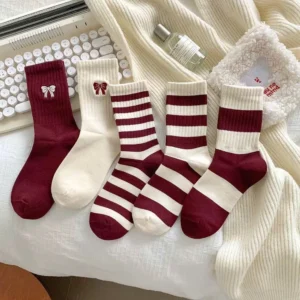 Set of 5 Women's High-Collar Bow Pattern Socks
