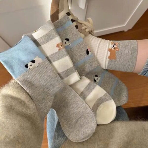 Set of 4 Women's Cotton Dog High-Collar Socks