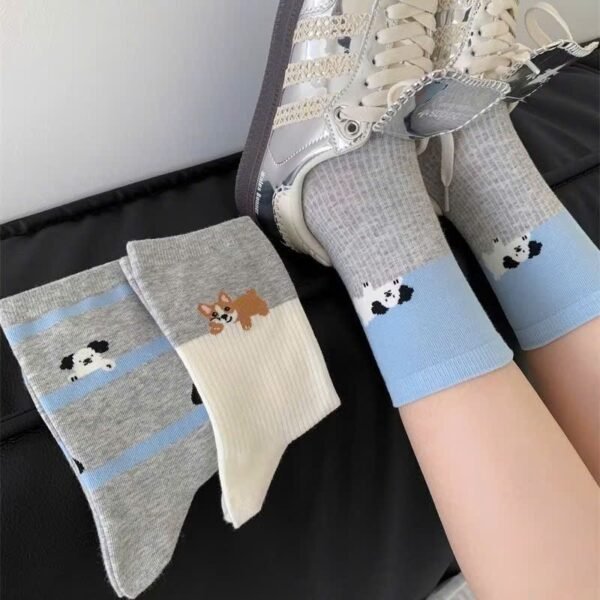 Set of 4 Women's Cotton Dog High-Collar Socks