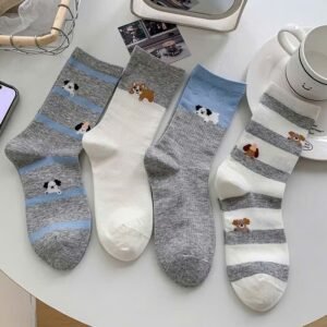 Set of 4 Women's Cotton Dog High-Collar Socks