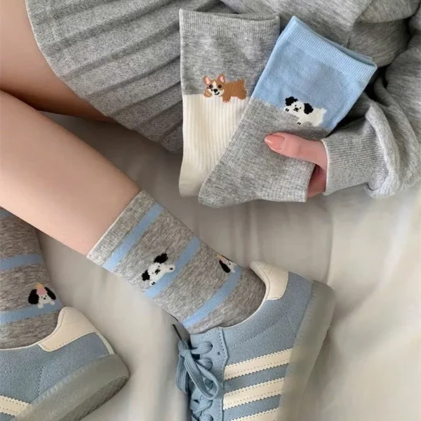 Set of 4 Women's Cotton Dog High-Collar Socks