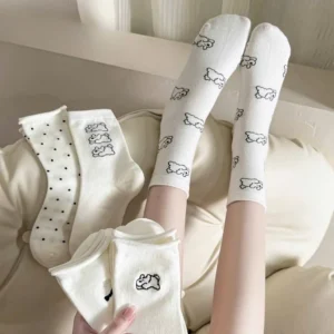 Set of 5 Korean Polka Dot Dog High-Collar Socks
