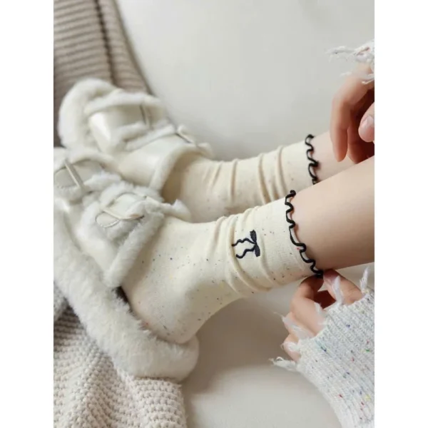 Set of 5 Women Korean Ruffle Bow Cotton Socks