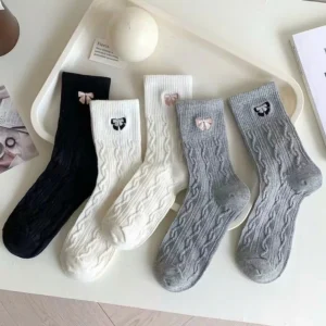 Set of 5 Women's Twisted Rope Bow High-Collar Socks
