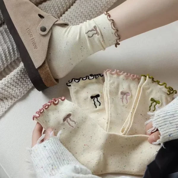 Set of 5 Women Korean Ruffle Bow Cotton Socks