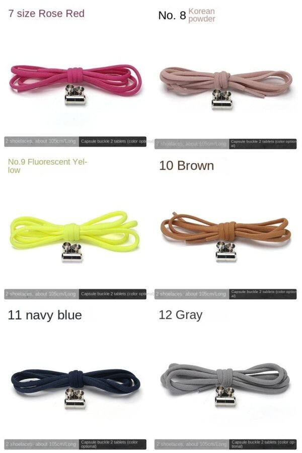No-Tie Elastic Shoelaces with Metal Capsule Buckle Random