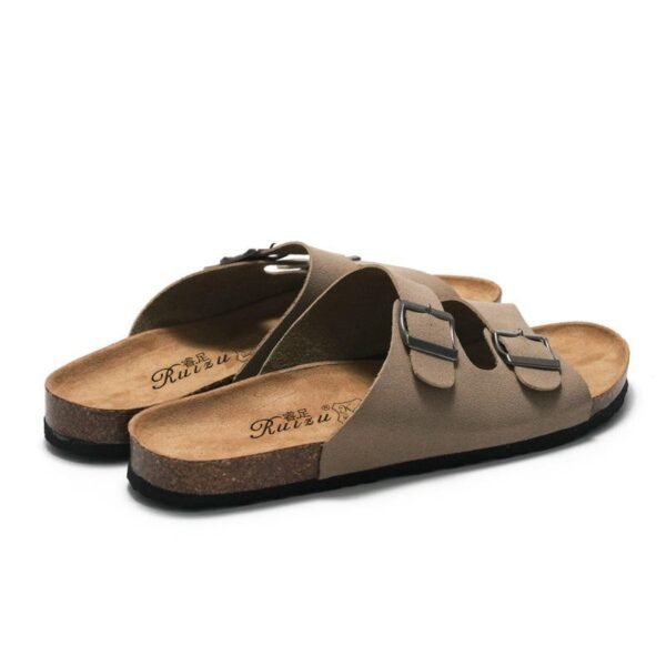 High Quality Unisex Double Buckle Strap Men and Women Summer Cork slippers Sole Flat Sandals