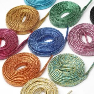 Premium Flat Shoelaces Shiny Bling Glitter Metallic Gold Durable Polyester Replacement Laces